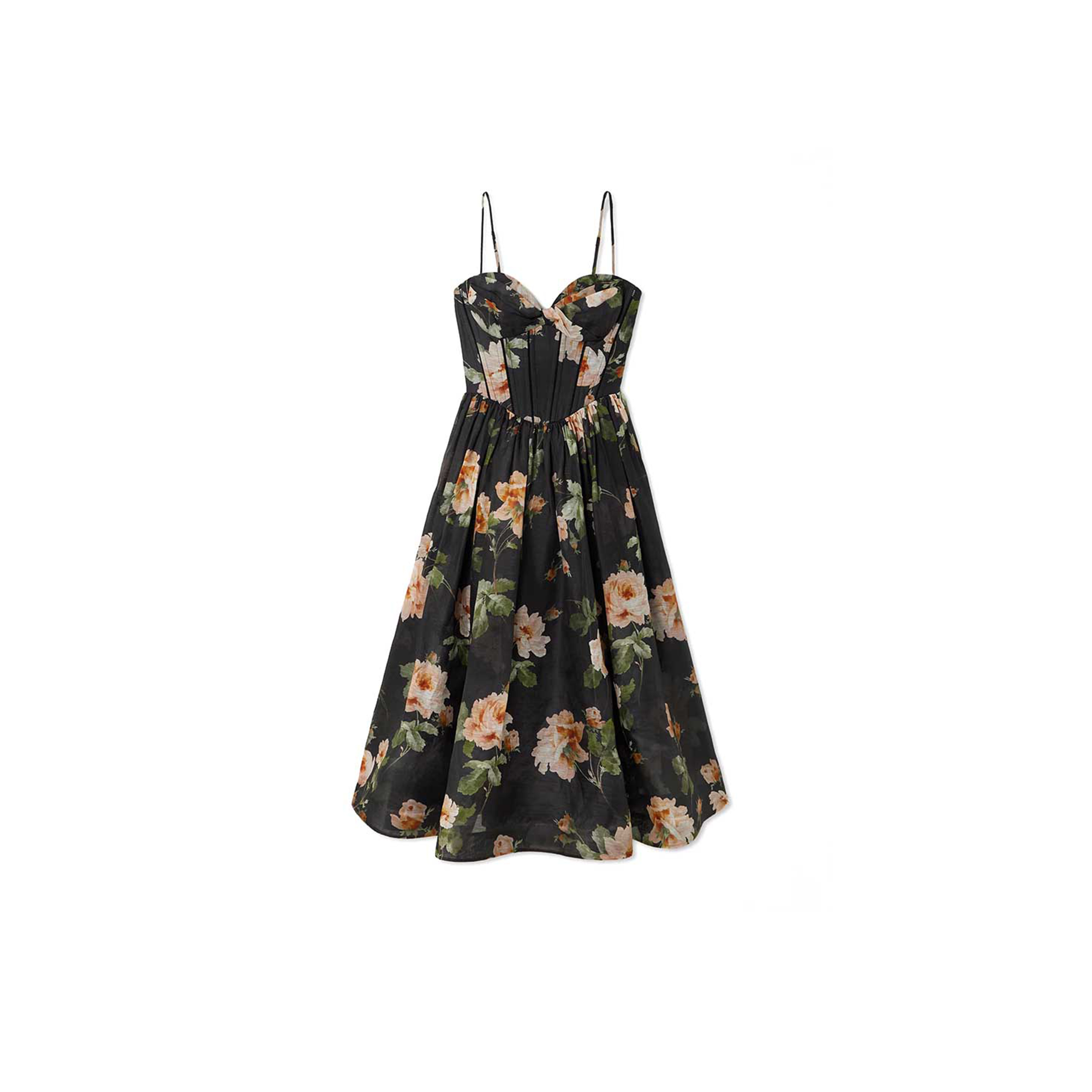 ZIMMERMANN LUNA FLORAL-PRINT LINEN AND SILK-BLEND MIDI DRESS 